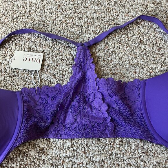 NWT Bare Necessities Racerback Bra Size 30G Purple Lace Front Close Underwire - Picture 3 of 7